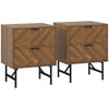 Wooden Bedside Cabinet 48cm Wide With 2 Drawers And Black Steel Frame in Set Of 2 - Velmora