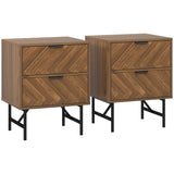 Wooden Bedside Cabinet 48cm Wide With 2 Drawers And Black Steel Frame in Set Of 2 - Velmora