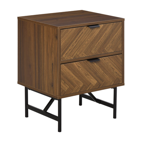 Wooden Bedside Cabinet 48cm Wide With 2 Drawers And Black Steel Frame - Velmora