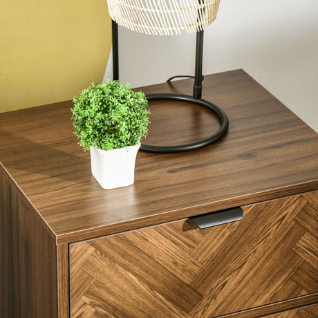 Wooden Bedside Cabinet 48cm Wide With 2 Drawers And Black Steel Frame - Velmora