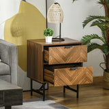 Wooden Bedside Cabinet 48cm Wide With 2 Drawers And Black Steel Frame - Velmora