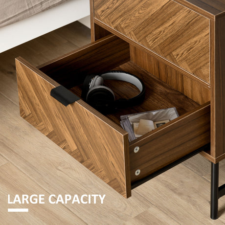 Wooden Bedside Cabinet 48cm Wide With 2 Drawers And Black Steel Frame - Velmora