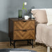 Wooden Bedside Cabinet 48cm Wide With 2 Drawers And Black Steel Frame - Velmora