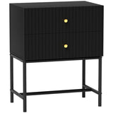 Wooden Bedside Cabinet 48cm Wide With 2 Drawers And Gold Metal Frame - Velmora