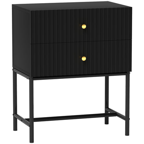 Wooden Bedside Cabinet 48cm Wide With 2 Drawers And Gold Metal Frame - Velmora
