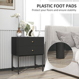Wooden Bedside Cabinet 48cm Wide With 2 Drawers And Gold Metal Frame - Velmora