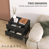 Wooden Bedside Cabinet 48cm Wide With 2 Drawers And Gold Metal Frame - Velmora