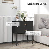 Wooden Bedside Cabinet 48cm Wide With 2 Drawers And Gold Metal Frame - Velmora