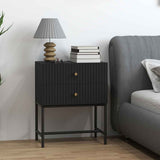 Wooden Bedside Cabinet 48cm Wide With 2 Drawers And Gold Metal Frame - Velmora