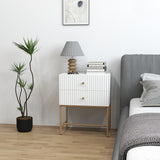 Wooden Bedside Cabinet 48cm Wide With 2 Drawers And Gold Metal Frame - Velmora
