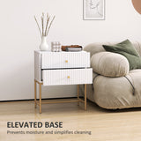 Wooden Bedside Cabinet 48cm Wide With 2 Drawers And Gold Metal Frame - Velmora