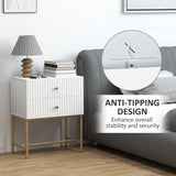 Wooden Bedside Cabinet 48cm Wide With 2 Drawers And Gold Metal Frame - Velmora