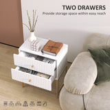 Wooden Bedside Cabinet 48cm Wide With 2 Drawers And Gold Metal Frame - Velmora