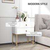 Wooden Bedside Cabinet 48cm Wide With 2 Drawers And Gold Metal Frame - Velmora