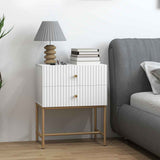 Wooden Bedside Cabinet 48cm Wide With 2 Drawers And Gold Metal Frame - Velmora