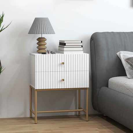 Wooden Bedside Cabinet 48cm Wide With 2 Drawers And Gold Metal Frame - Velmora