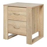 Wooden Bedside Cabinet 48cm Wide With 2 Drawers And Silver Handle - Velmora