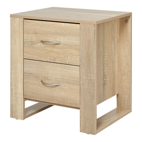 Wooden Bedside Cabinet 48cm Wide With 2 Drawers And Silver Handle - Velmora