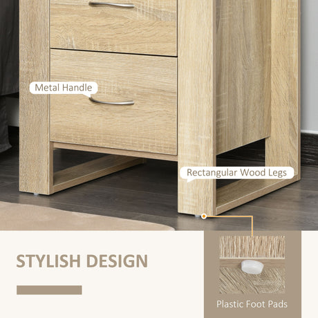Wooden Bedside Cabinet 48cm Wide With 2 Drawers And Silver Handle - Velmora