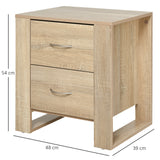 Wooden Bedside Cabinet 48cm Wide With 2 Drawers And Silver Handle - Velmora