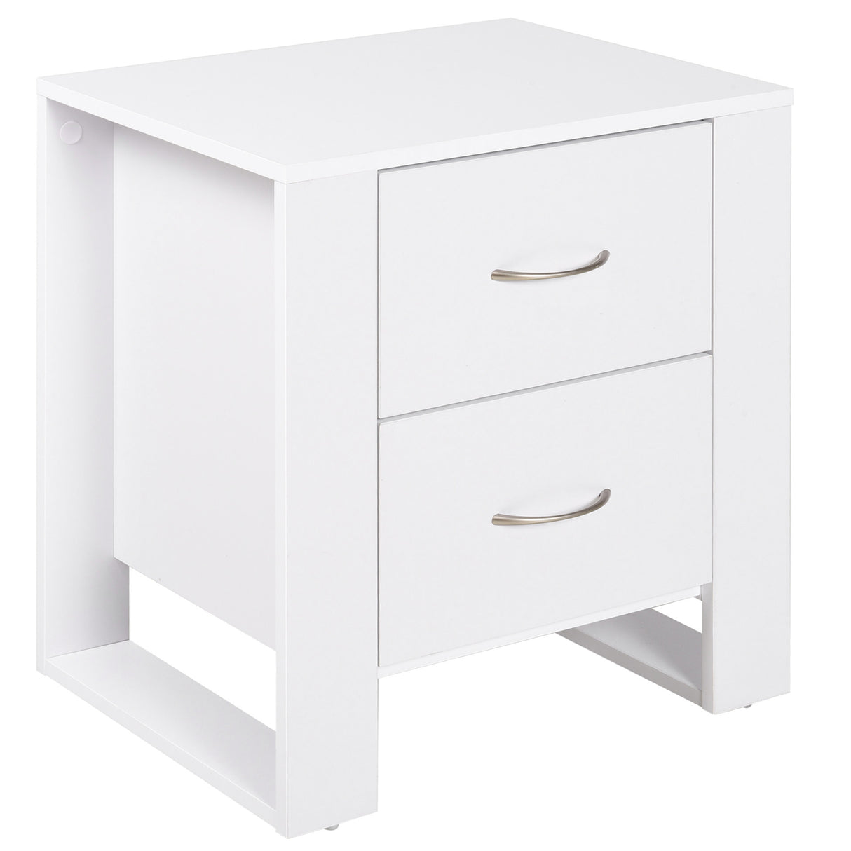 Wooden Bedside Cabinet 48cm Wide With 2 Drawers And Silver Handle - Velmora
