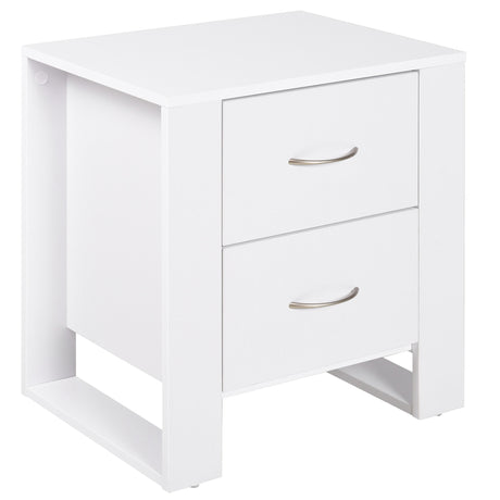 Wooden Bedside Cabinet 48cm Wide With 2 Drawers And Silver Handle - Velmora