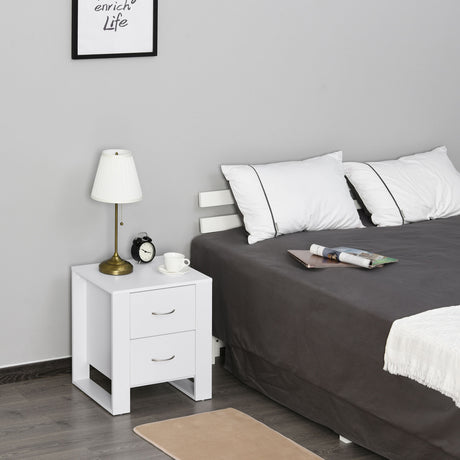 Wooden Bedside Cabinet 48cm Wide With 2 Drawers And Silver Handle - Velmora