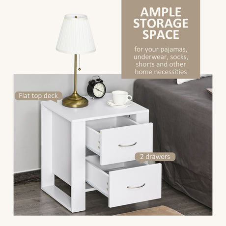 Wooden Bedside Cabinet 48cm Wide With 2 Drawers And Silver Handle - Velmora