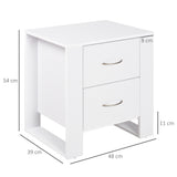 Wooden Bedside Cabinet 48cm Wide With 2 Drawers And Silver Handle - Velmora