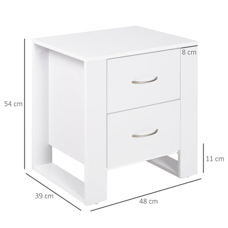 Wooden Bedside Cabinet 48cm Wide With 2 Drawers And Silver Handle - Velmora