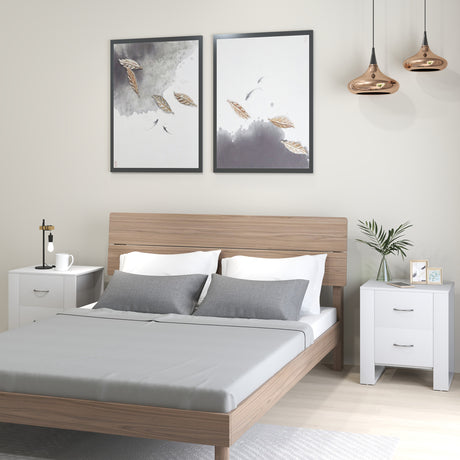 Wooden Bedside Cabinet 48cm Wide With 2 Drawers in Set Of 2 - Velmora