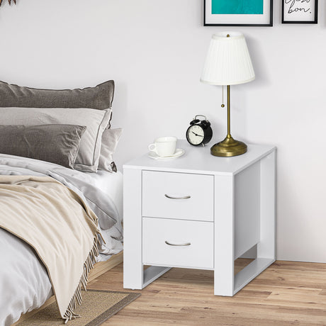 Wooden Bedside Cabinet 48cm Wide With 2 Drawers in Set Of 2 - Velmora