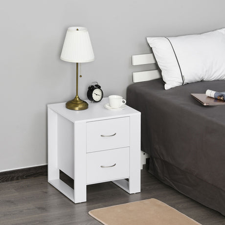 Wooden Bedside Cabinet 48cm Wide With 2 Drawers in Set Of 2 - Velmora