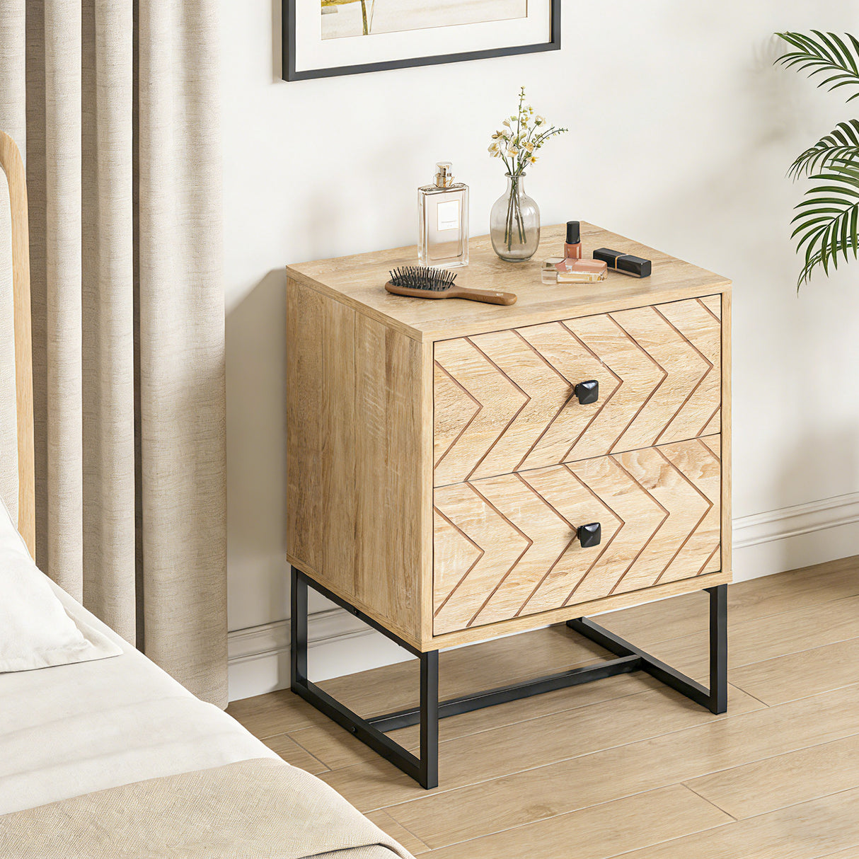 Wooden Bedside Cabinet 48cm Wide With 2 Drawers - Velmora