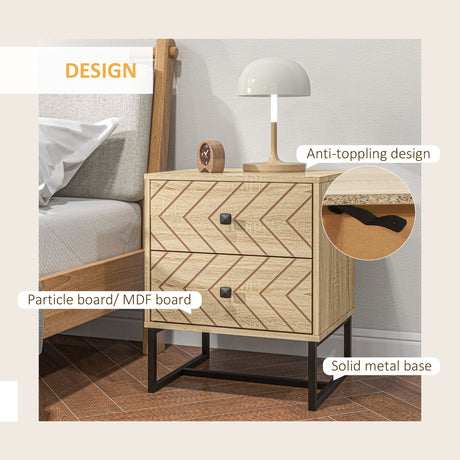 Wooden Bedside Cabinet 48cm Wide With 2 Drawers - Velmora