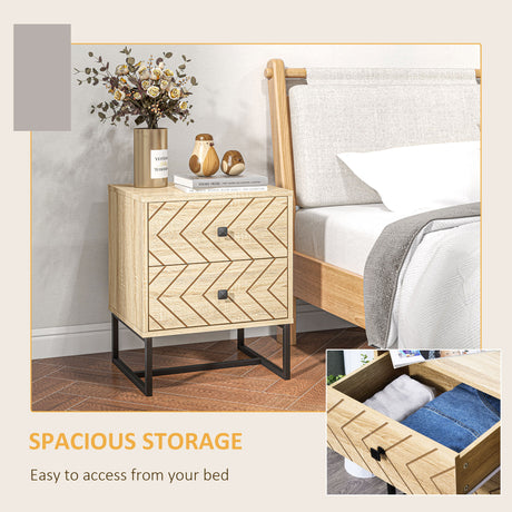 Wooden Bedside Cabinet 48cm Wide With 2 Drawers - Velmora