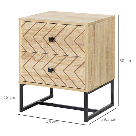 Wooden Bedside Cabinet 48cm Wide With 2 Drawers - Velmora