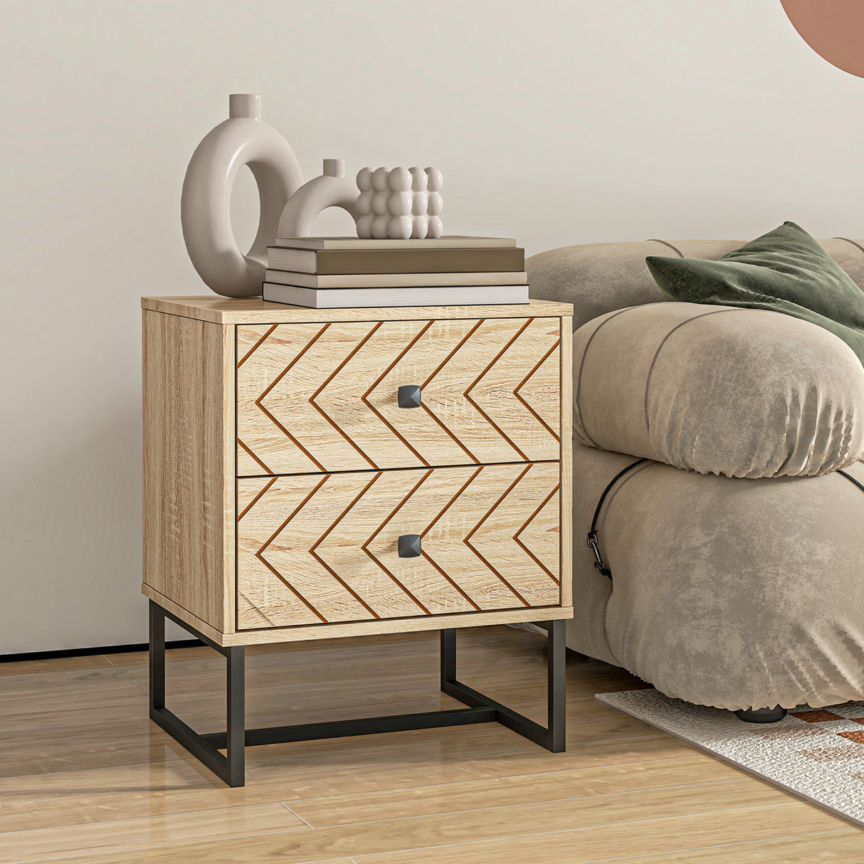 Wooden Bedside Cabinet 48cm Wide With 2 Drawers - Velmora