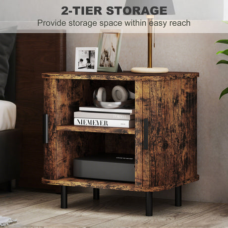 Wooden Bedside Cabinet 48cm Wide With 2 Sliding Doors - Velmora