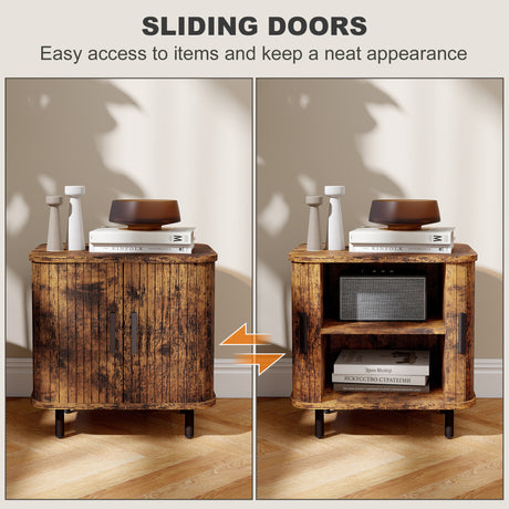 Wooden Bedside Cabinet 48cm Wide With 2 Sliding Doors - Velmora