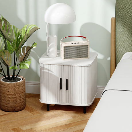 Wooden Bedside Cabinet 48cm Wide With 2 Sliding Doors - Velmora