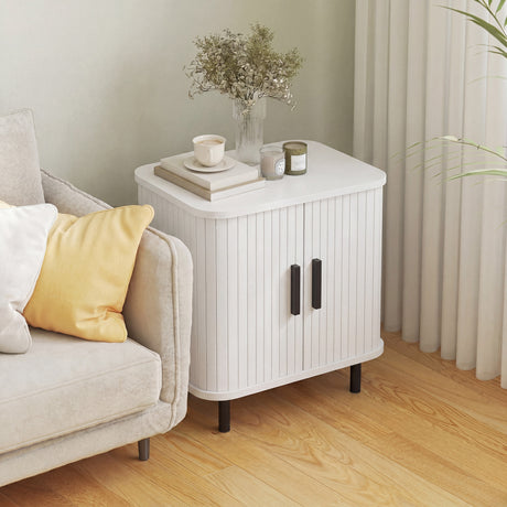 Wooden Bedside Cabinet 48cm Wide With 2 Sliding Doors - Velmora