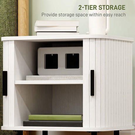 Wooden Bedside Cabinet 48cm Wide With 2 Sliding Doors - Velmora