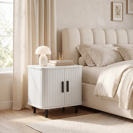 Wooden Bedside Cabinet 48cm Wide With 2 Sliding Doors - Velmora