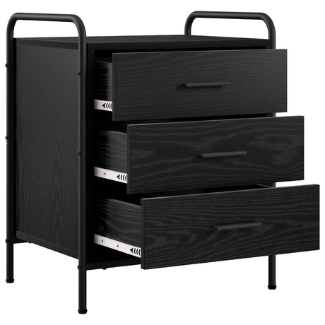 Wooden Bedside Cabinet 48cm Wide With 3 Drawers And Steel Frame - Vantage Home