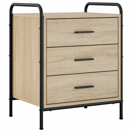 Wooden Bedside Cabinet 48cm Wide With 3 Drawers And Steel Frame - Vantage Home