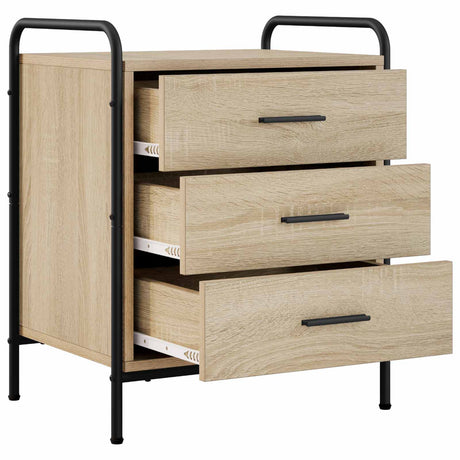 Wooden Bedside Cabinet 48cm Wide With 3 Drawers And Steel Frame - Vantage Home
