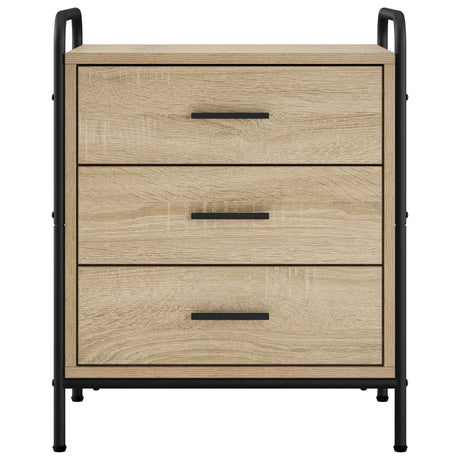 Wooden Bedside Cabinet 48cm Wide With 3 Drawers And Steel Frame - Vantage Home