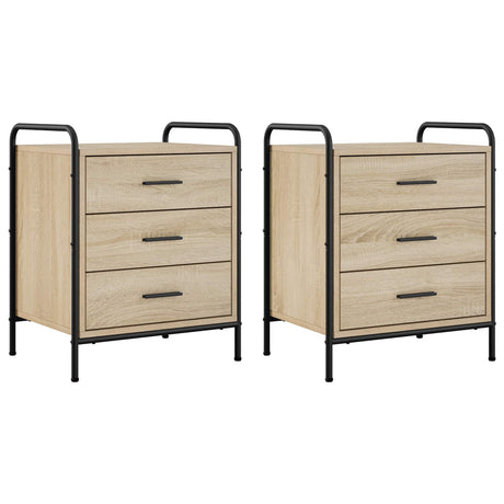 Wooden Bedside Cabinet 48cm Wide With 3 Drawers And Steel Frame - Vantage Home