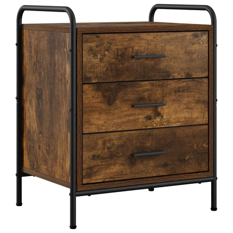 Wooden Bedside Cabinet 48cm Wide With 3 Drawers And Steel Frame - Vantage Home